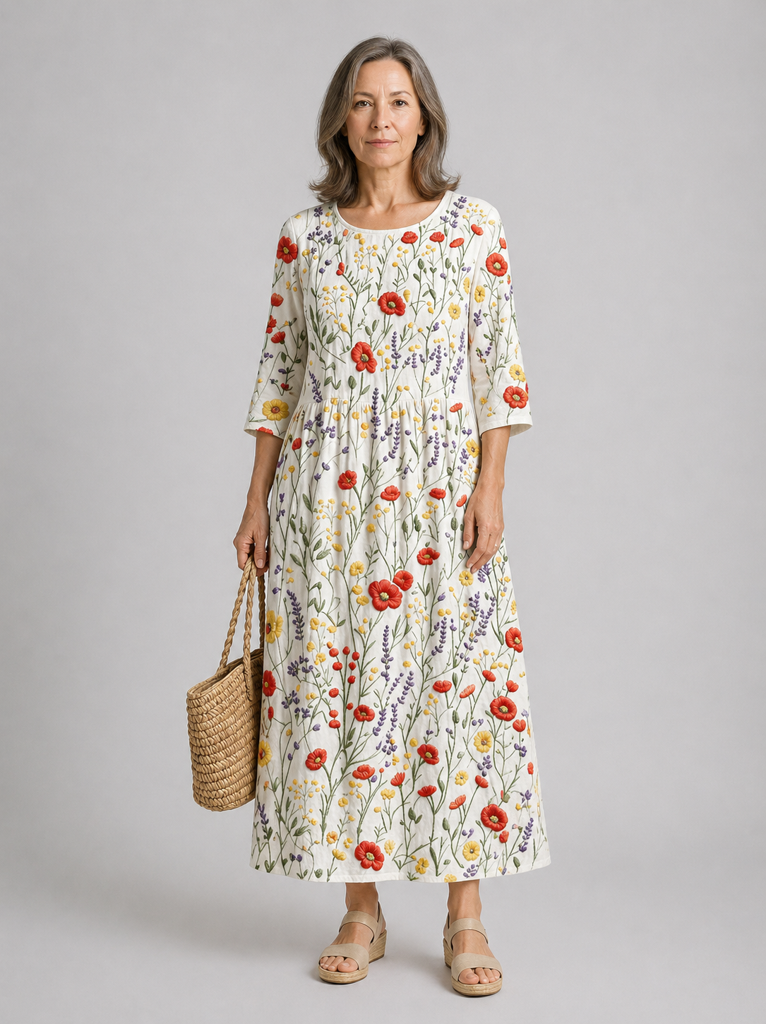 Christina | Blomsterprint Rund Hals Maxi Kjole